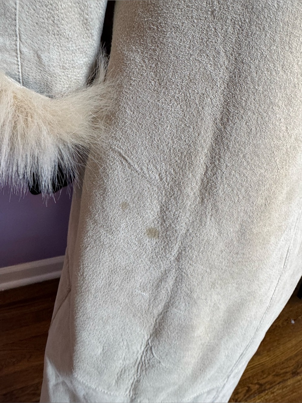 Ivory sheepskin shearling fur coat leather faux fur trim size small - Picture 7 of 16